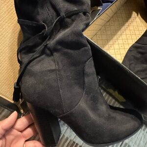 Aldo Black Suede Block Heel Ankle Boots